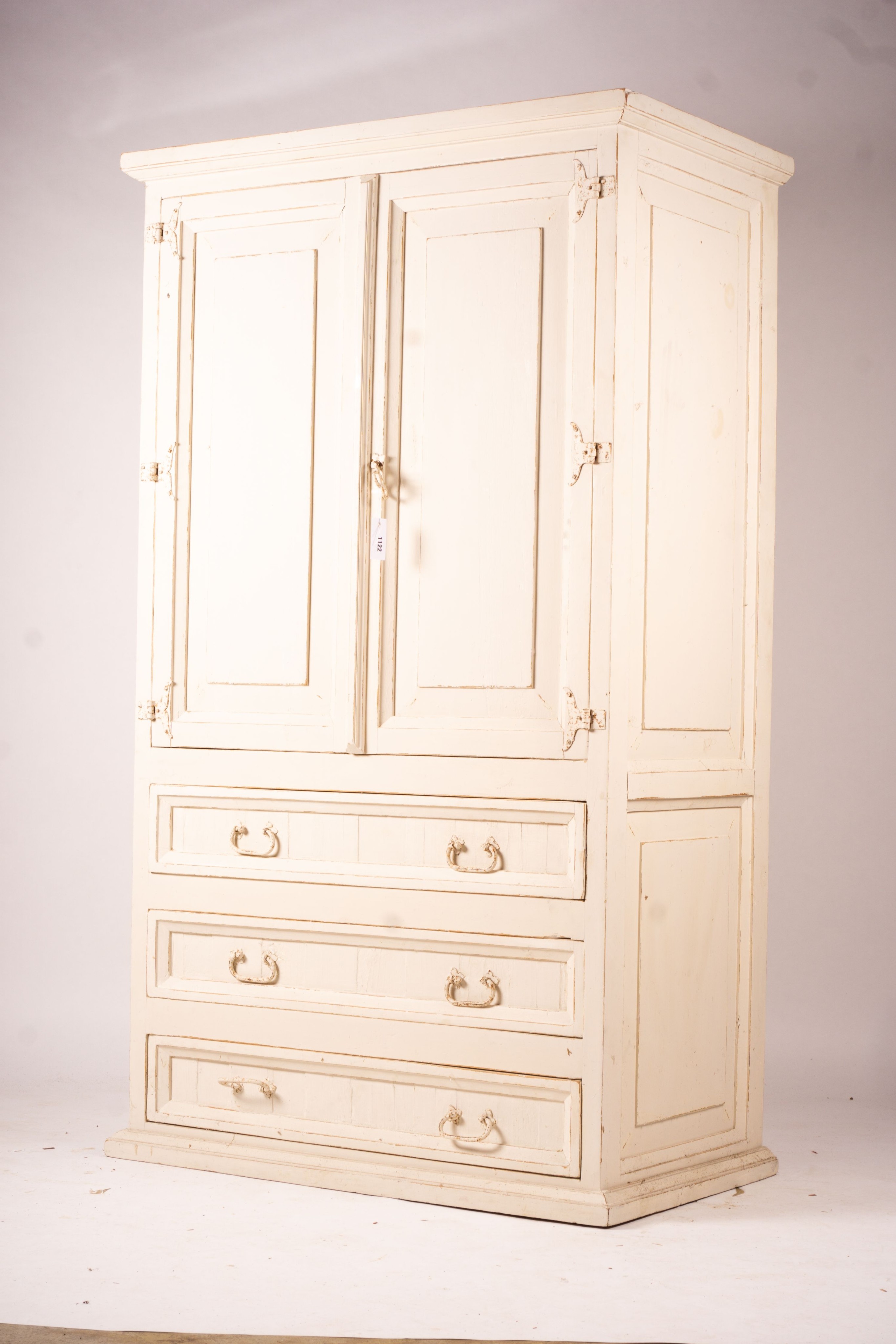 A 19th century Continental painted pine press cupboard, length 105cm, depth 62cm, height 182cm